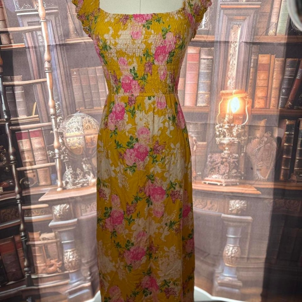 Yellow Lark‎ & Grey Floral Maxi Dress